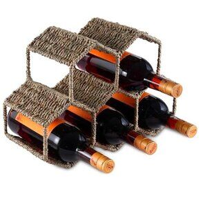 Countertop Wine Rack, Seagrass/Metal Wine Rack, Tabletop for Various Wine Bottle